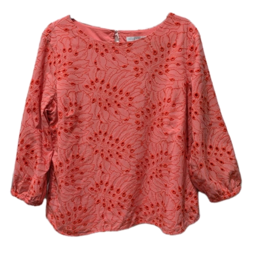 Preston & York Alexia Womens Eyelet Embroidered Blouse XL Tropical Resort Coral